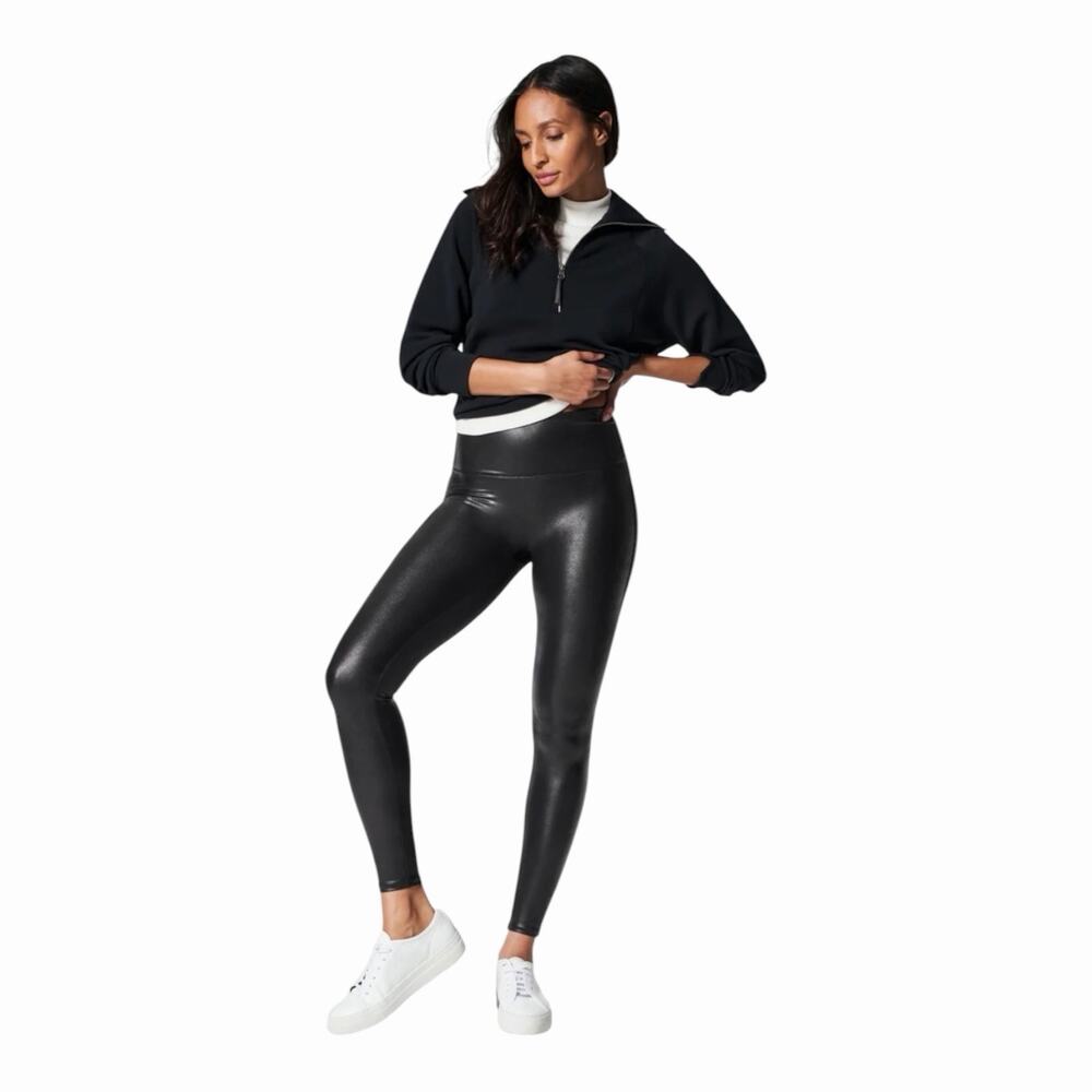 SPANX Faux Leather High Rise Leggings Black Shaping Pants Medium NWOT